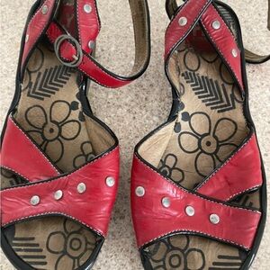 Fly London Red Studded Leather Sandals